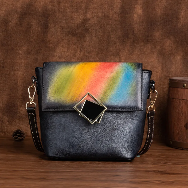 

Small Retro Hand Painted Genuine Leather Women Bag 2022 Summer Fashion Nature Soft Cowhdie Shoulder Crossbody Bags Sac A Main