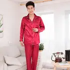 Шелковый Атласный пижамный комплект для мужчин, модная одежда для сна, однотонный костюм для пар с длинным рукавом, Повседневная Пижама из двух предметов, осенняя эластичная домашняя одежда