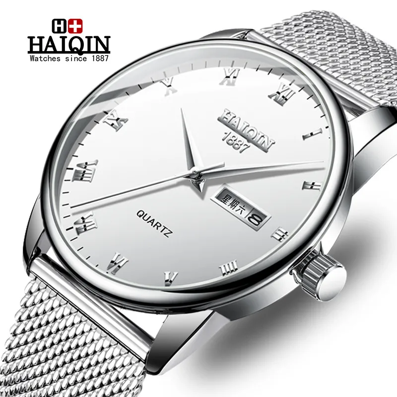 HAIQIN Brand Week Shows Full Calendar Men's Watches Quartz Business Fashion Stainless Steel Waterproof Watch Men Reloj Hombre | Наручные