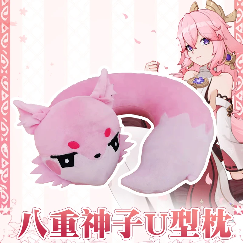 

Аниме Genshin Impact Yae Miko, мультяшная U-образная подушка, защитная плюшевая дорожная подушка для шеи, подарок для косплея