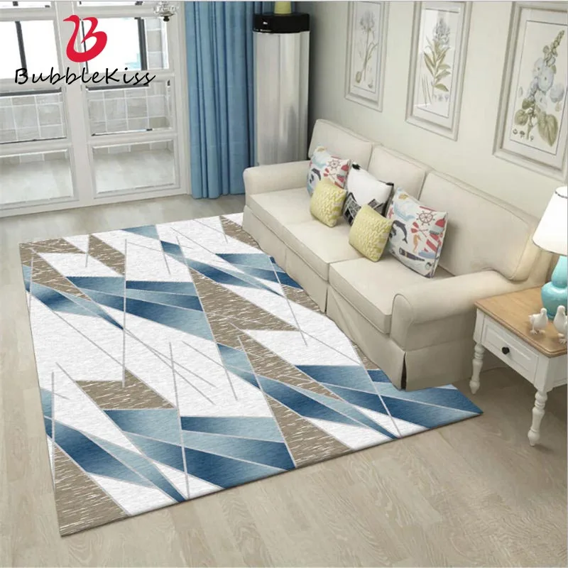 Воздушный поцелуй в скандинавском стиле толстый ковер с рисунком синей линии