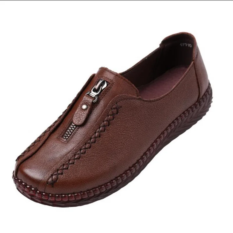 New Spring Ladies Genuine Leather Handmade Shoes Women Slip On Hand-sewed Flat Shoes Women 2020 Summer Soft Loafers Flats
