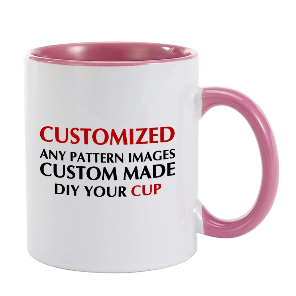 LIQU Personalized DIY photo coffee mug Multi color handle Milk Tea Cups with Custom Picture LOGO Text printing - Цвет: pink