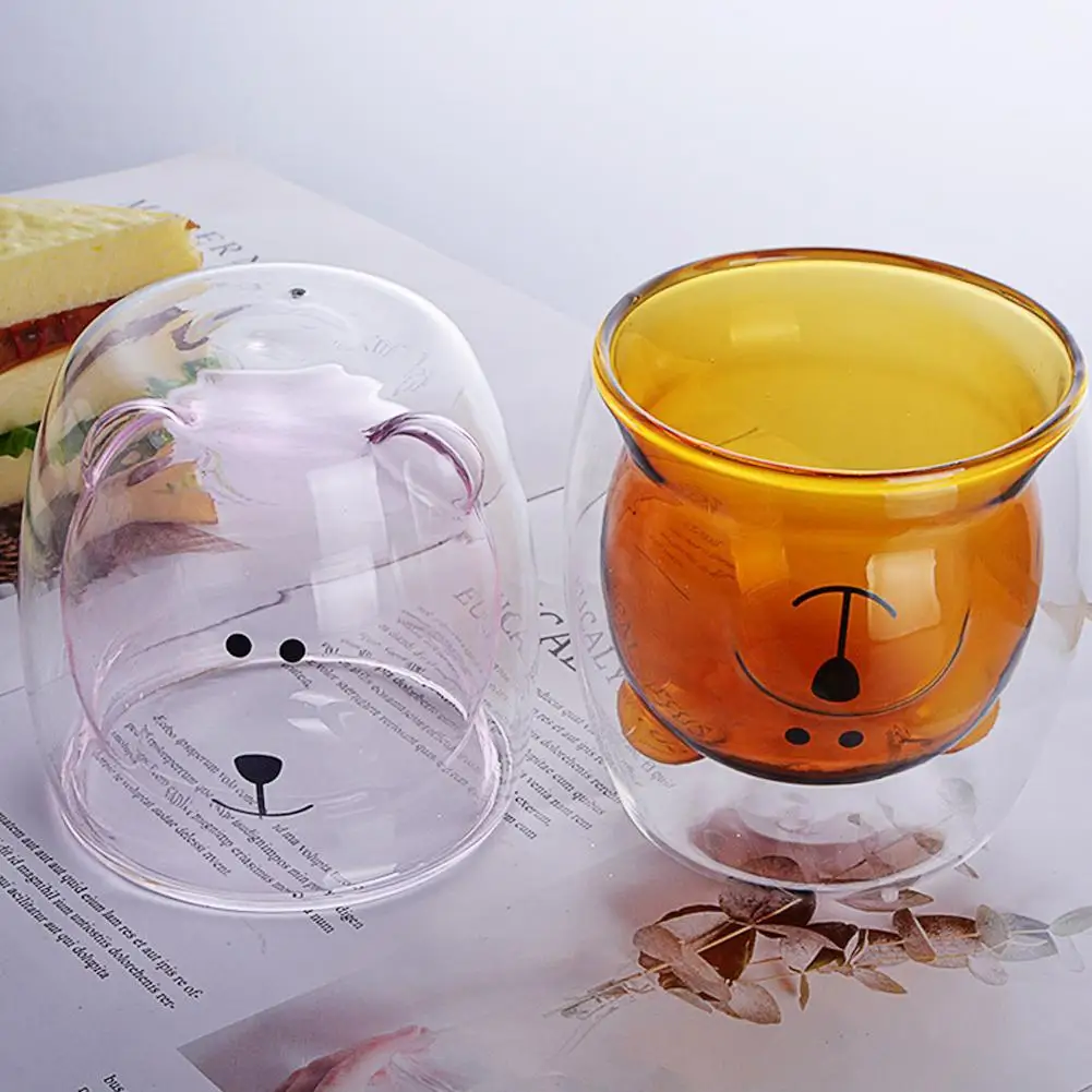 Прозрачная Стеклянная Кружка с двойными стенками изображением медведя кота утки