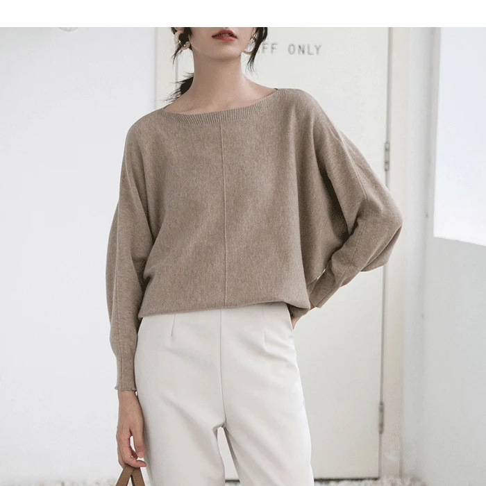 2019 Women Sweater And Pullovers O-Neck Batwing Sleeve Autumn Pink Black Femme Tricot Pull | Женская одежда