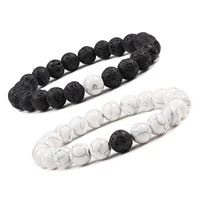 couples bracelet for men and women classic 8mm natural black and white lava stone beads bracelets jewelry best friend gifts