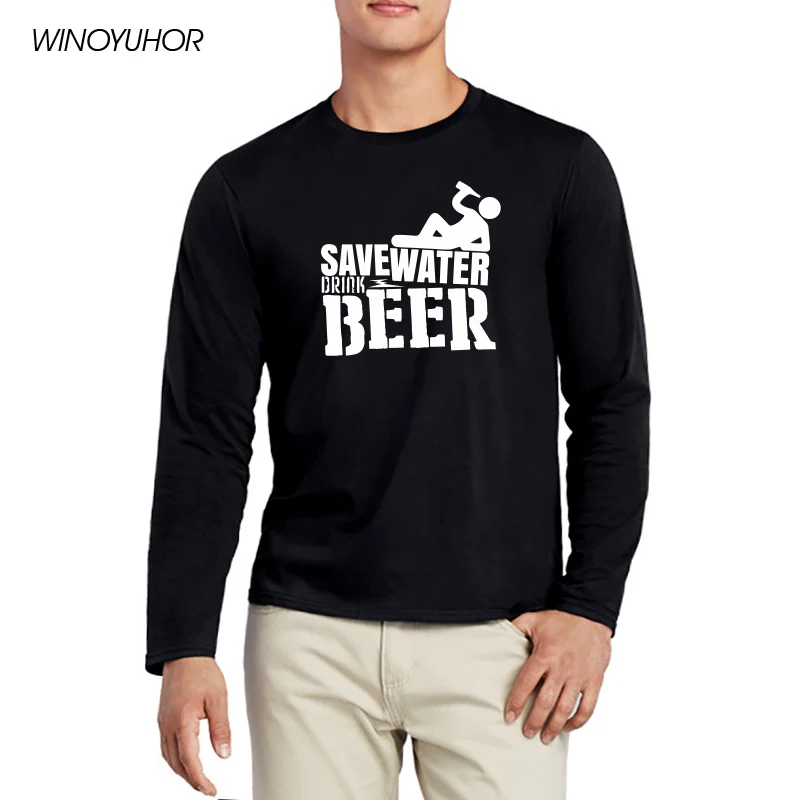 

Мужская футболка с надписью «Save Water Drink Beer», Весенняя модная повседневная футболка с длинными рукавами, хлопковая футболка, Camisetas Masculina