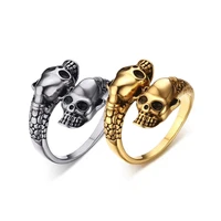 new retro exaggerated skull silver color gold ring mens skull motorcycle rock goth punk hip hop jewelry open ring adjustable