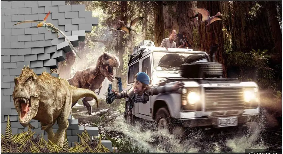 

Пользовательская роспись 3d фото обои Парк Юрского периода автомобиль гонящийся динозавры фон домашний декор гостиная обои для стен 3d