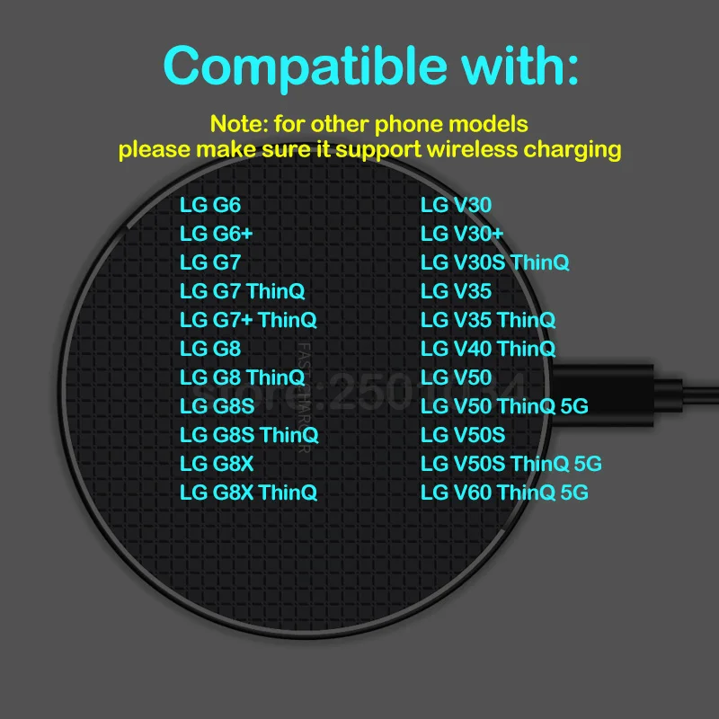 Qi 10 Вт быстрая Беспроводная зарядка для LG G6 G7 G8 G8S G8X ThinQ V30 V30S V35 V40 V50 V60 V50S Velvet 5G