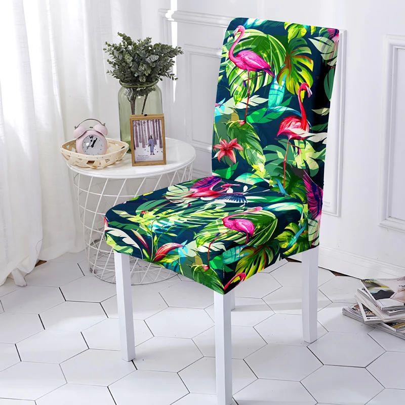 Розовые эластичные чехлы на кресла с изображением фламинго из мультфильма