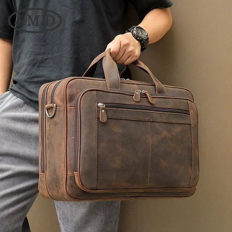 

J.M.D 100% Genuine Leather Men's Coffee Briefcase Top Handle Laptop Bag Mens Busiess Bag