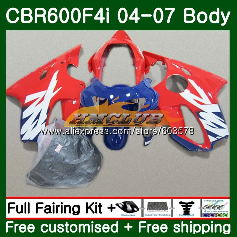 

Комплект обтекателя для HONDA CBR 600F4i CBR600 FS CBR 600 F4i 04 05 06 07 71CL.19 CBR600F4i CBR600 F4i 2004 2005 2006 2007, синий, красный