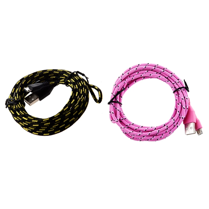 2 х 3 м Плетеный тканевый мини USB кабель для передачи данных и синхронизации