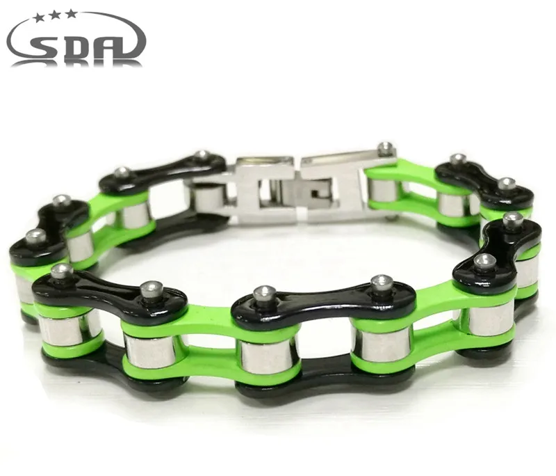 Green SDA, модные браслеты унисекс, зеленый, красный и оранжевый, 3 цвета, Байкерская цепочка, браслет для девочек и мальчиков, ювелирные изделия, уникальные для вас YM145 - Окраска металла: Green