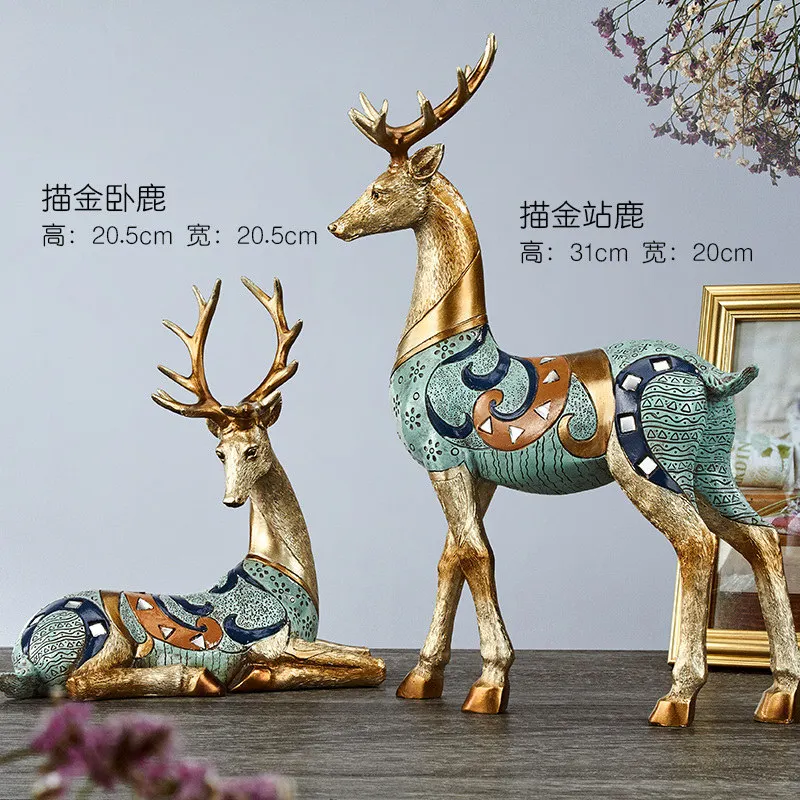 

2pcs Resin LUCKY Deer Elk Figurine Statue Home Living Room Decor Crafts Sculpture Creative Gifts Modern Desktop Ornament