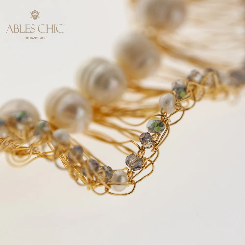 14K Золотой Серебряный тон провода из вязаного кружева ожерелье барокко обувь с