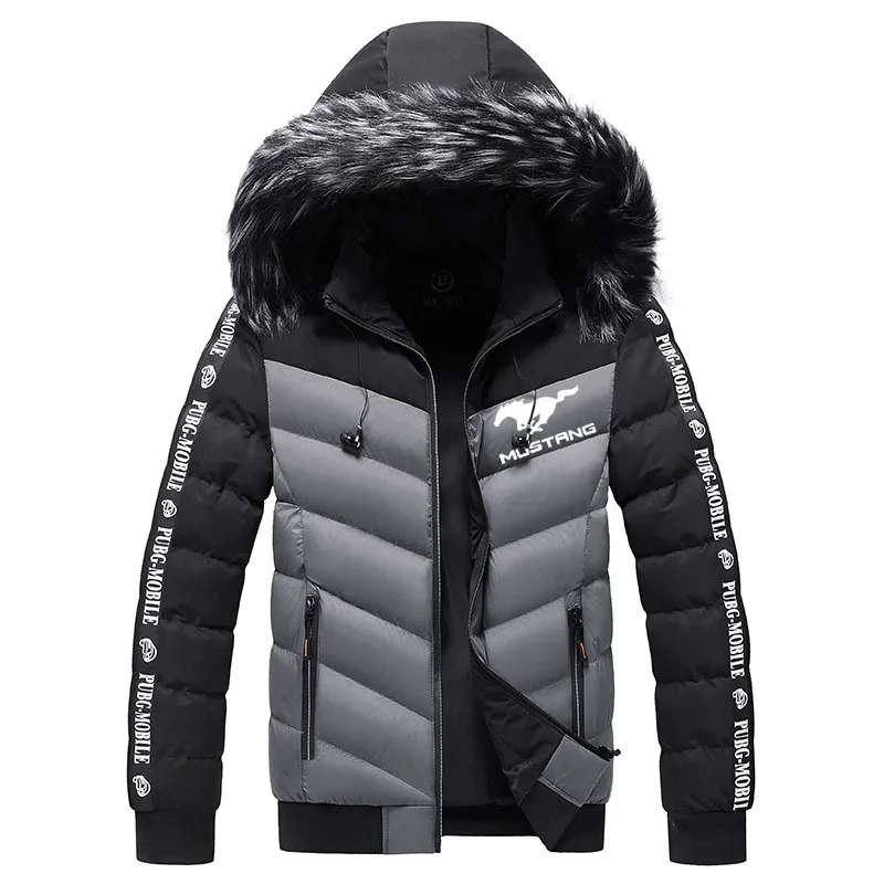 

2021men's thickened jacket sportswear Warm velvet hoodie Mustang car logo print Autumn Winter new high quality Fur collar jacket