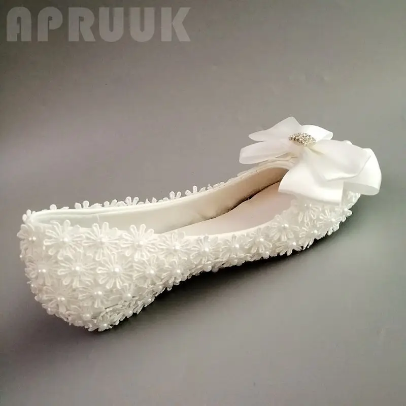 3CM wedges heel lace pumps shoes bride light ivory pearls bridal wedding shoes satin bow bowtie brides party shoes for woman