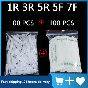 100 шт. 1R 3R 5R 5F 7F PMU иглы + иглы Типсы Одноразовые стерилизованные Профессиональные тату иглы для перманентного макияжа бровей,иглы для тату,игла для тату,иглы для татуажа,иглы для перманента,дюзы для перманента