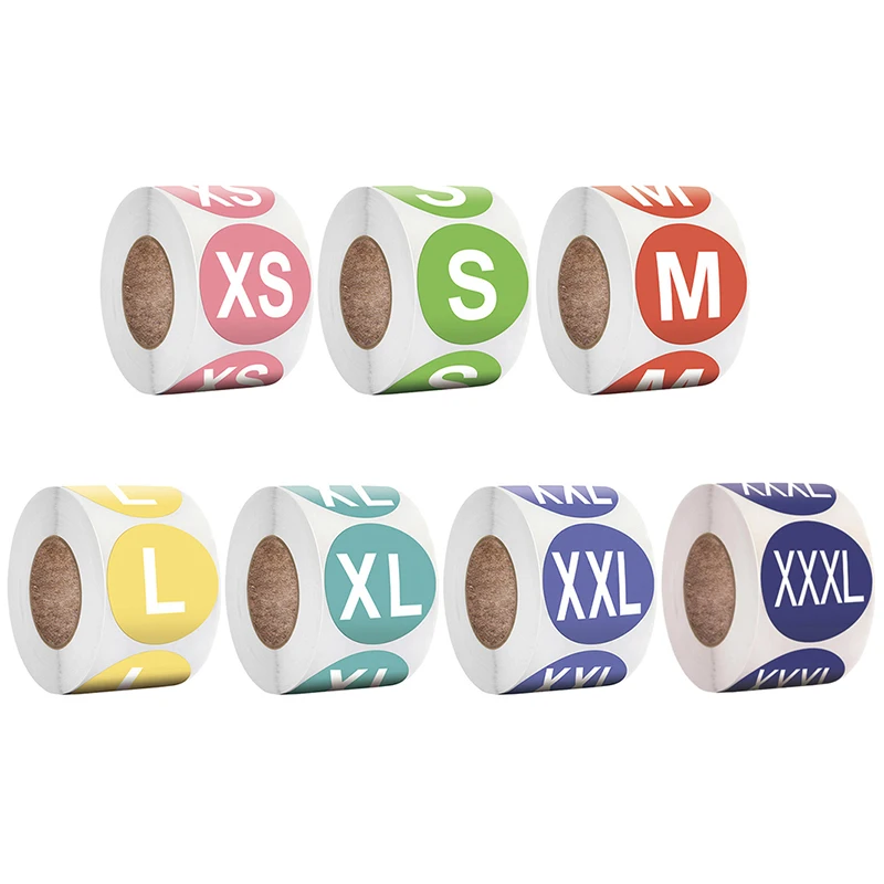 

500pcs / 1 Inch for Clothing Shoes Hat Underwear Bra Tags XS/S/M/L/XL/XXL 6 Models Colorful Round Clothing Size Label Stickers