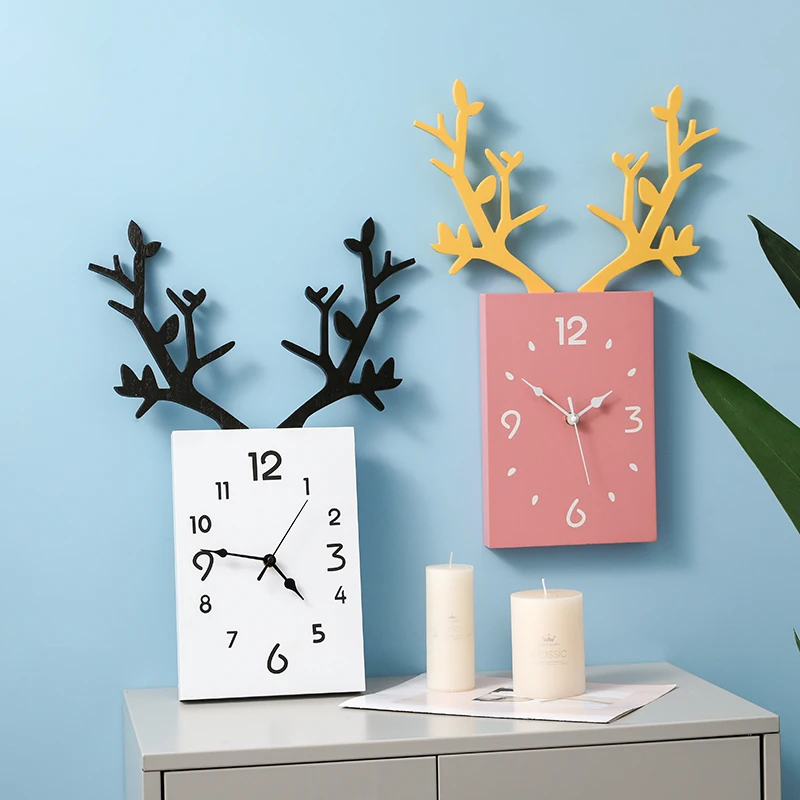 

Deer Simple Creative Wall Clocks Nordic Design Antlers Wall Clock Living Room Wall Hanging Silent Clock Household Decoration