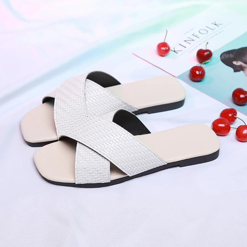 Шлепанцы женские из искусственной кожи AARDIMI сланцы плоская подошва однотонные