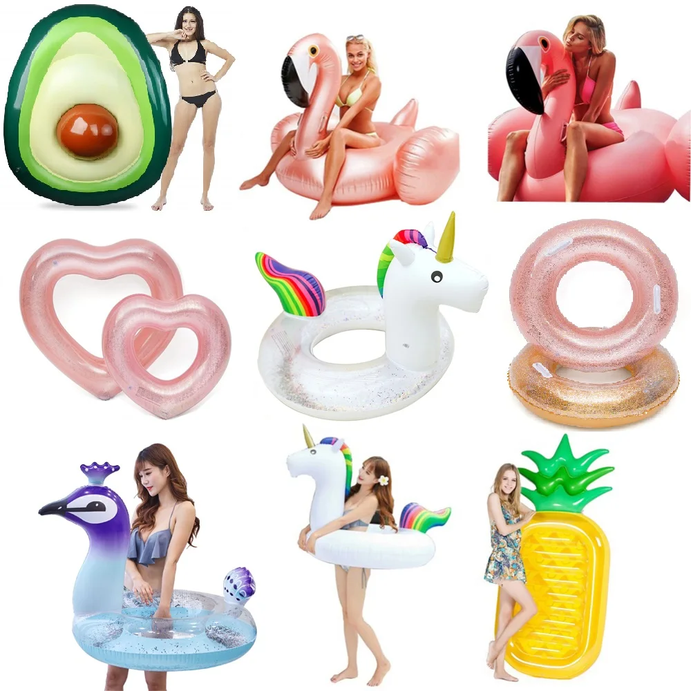 

Inflatable Flamingo Float Unicorn Swim Ring Tube Circle Sequin Swimming Ring Mattress Bed Pool Toys Water boia de piscina