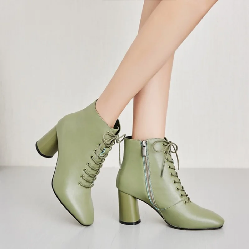 Женские ботинки из натуральной кожи на квадратном каблуке размеры 3 10 5|shoes woman|shoe