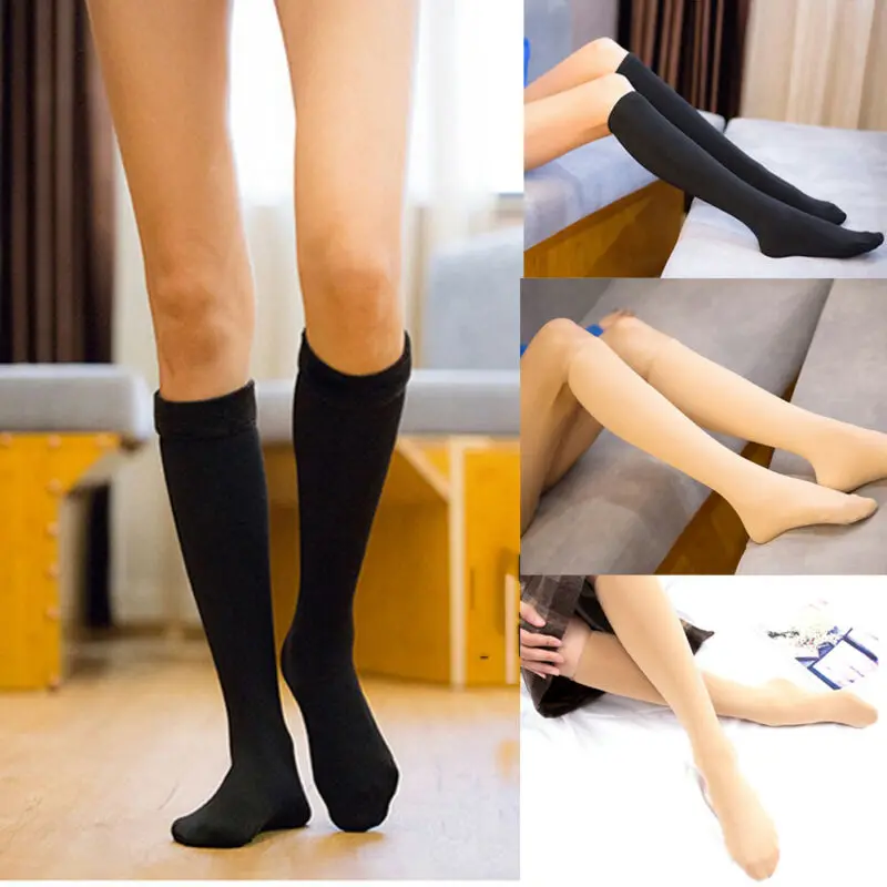 Теплые зимние женские толстые теплые длинные чулки кашемировые мягкие черные