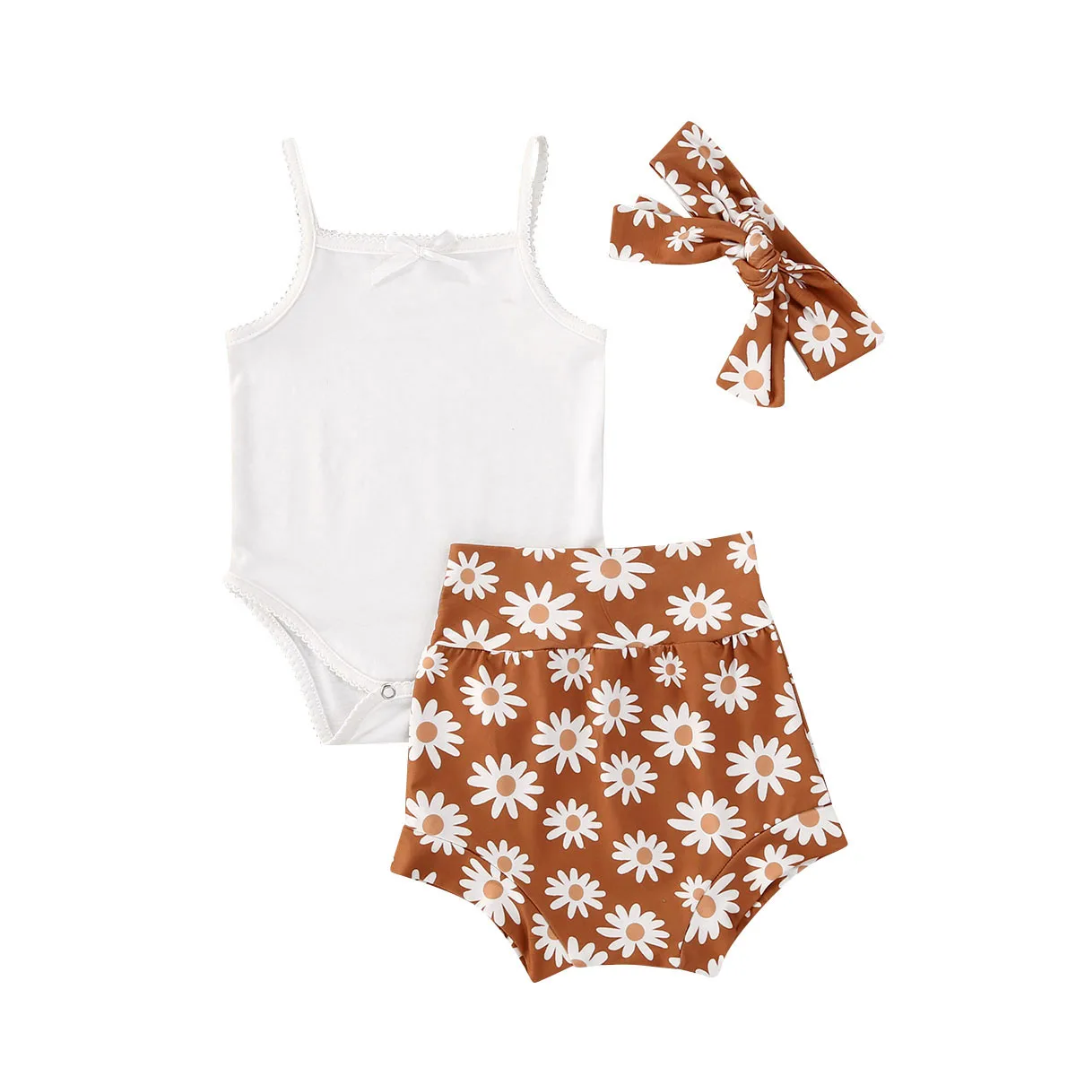 

0-24M Baby Girls Set Summer Sleeveless Top + Floral Shorts+Print Headband Set Kids Fashion Outfits 3Pcs