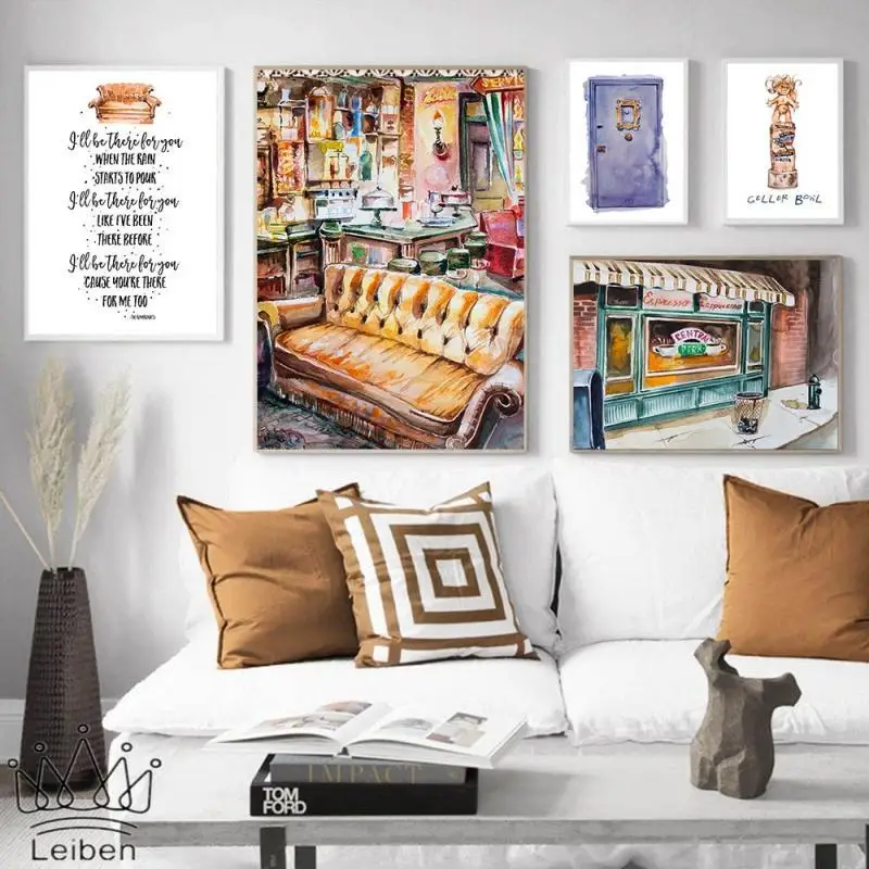 

Friends Tv Show Retro Poster Nordic Central Couch Canvas Painting Funny Quotes Wall Art Vintage Picture Home Decor Living Room