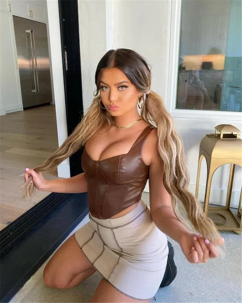 Летняя женская кофта на молнии из искусственной кожи пикантный бюстье