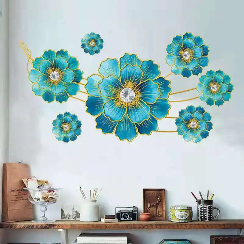 Креативные 3D наклейки на стену с синими цветами украшение для дома съемное панно