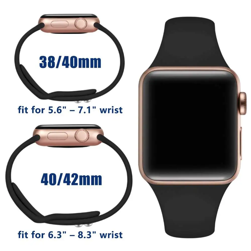 Ремешок силиконовый для Apple watch band 40 мм 44 38 42 тонкий браслет наручных часов correa iWatch