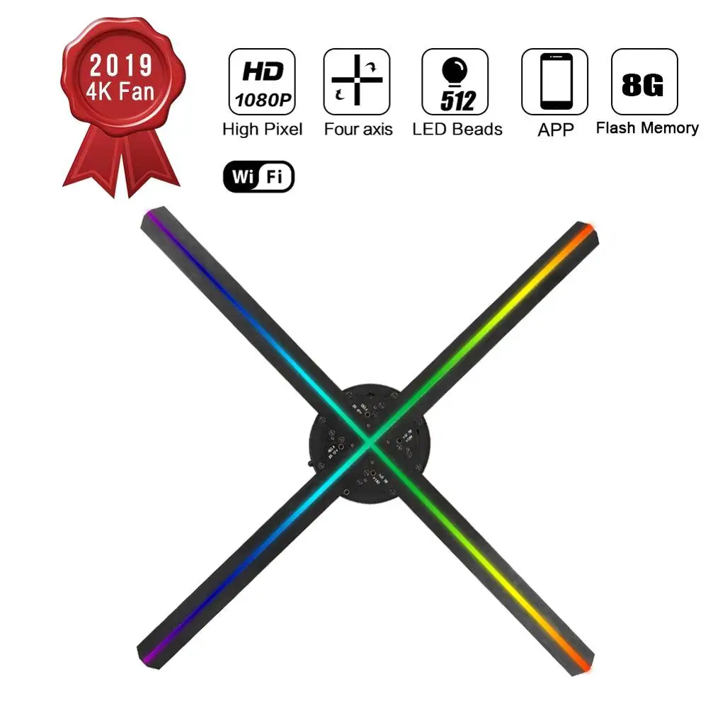 Bluetooth WiFi 3D голографический проектор для домашнего кинотеатра четырехъядерный A53 рекламная машина с 512 ламповыми бусинами Поддержка JPG GIF MP4
