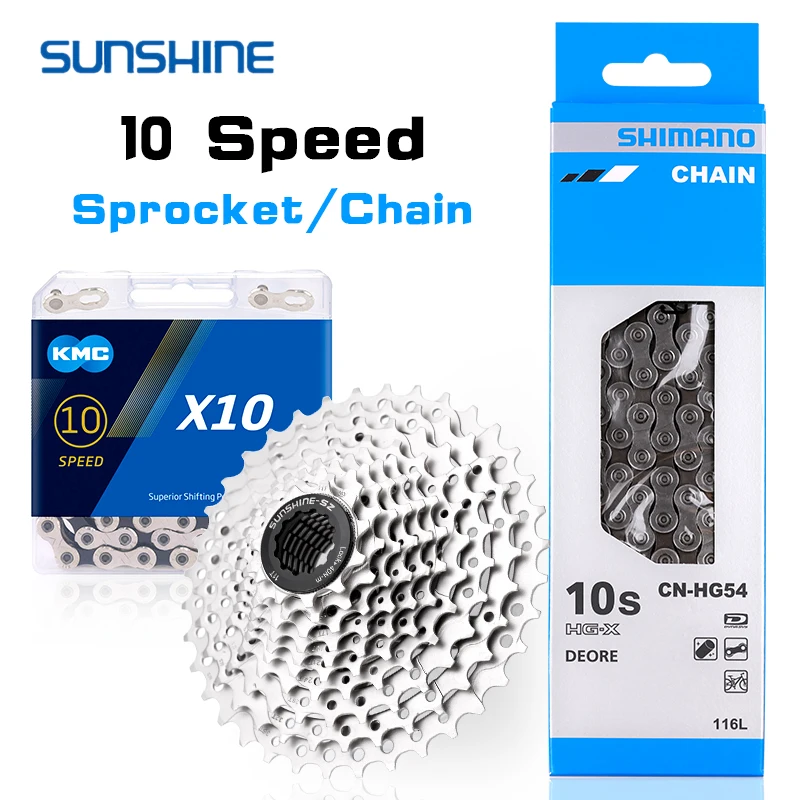SUNSHINE 10 в MTB 11-25/28/32/36/40/42/46/50T s кассета KMC X10 цепь для дорожного велосипеда Shimano HG54 116