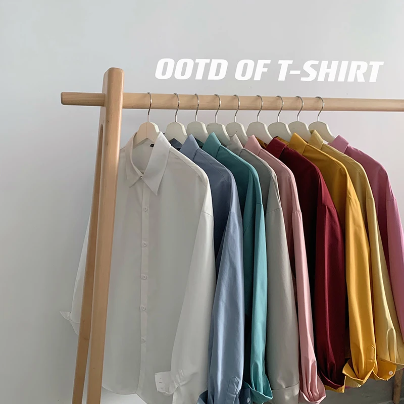 

LEGIBLE 2021 Long sleeve Shirt Women White Turn Down Collar Basic Casual Teen Gril Oversize Shirt Women Loose Blouse