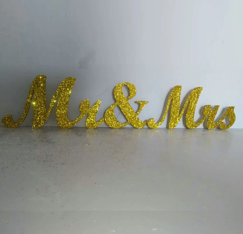Mr& Mrs Золотой Блестящий Свадебный знак, украшение для свадебного стола, отдельно стоящий Свадебный знак с буквами