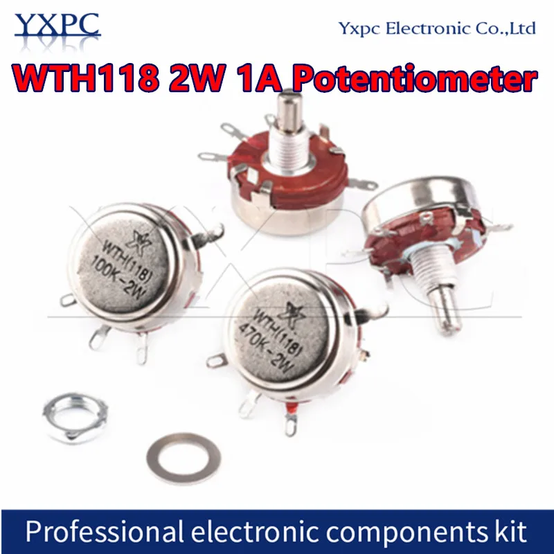 

5pcs WTH118 DIY Kit Parts 2W 1A Potentiometer WTH118-1A 2W 470R 1K 2.2K 3.3K 4.7K 6.8K 10K 22K 47K 100K 220K 470K 500K 560K 1M