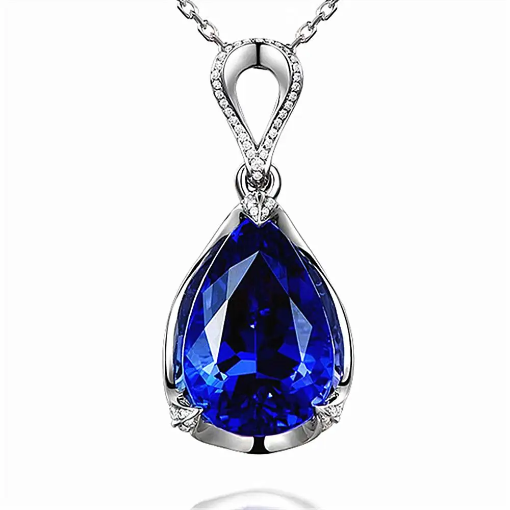 

Luxury 5 carats blue crystal sapphire gemstones diamonds pendant necklaces for women artificial Tanzanite jewelry bijoux gifts