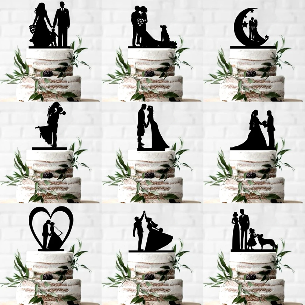 

Personalized Acrylic Black happiness family Wedding Cake Topper,Bride Groom with children etc. ,Mr&Mrs Anniversary Party Decor