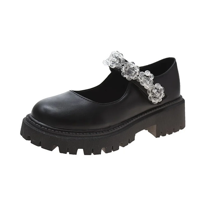 

New Women Shoes Platform Crystal Casual Leather Shoes Flat Shoes Round Toe Female Shallow 2021