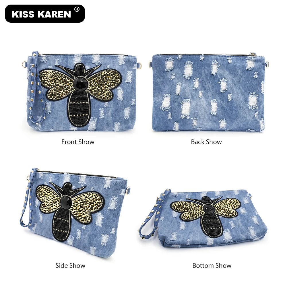 Casual Fashion 2020 Denim Wristlets Women's Shoulder Bags Jeans Women Purse with Butterflyer Patch Messenger | Багаж и сумки