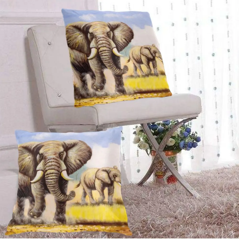 

Pillow Case Cover Wild Elephants Oil Painting Home Decorative 2 Pieces Zipper Throw Cushion Case for Sofa and Bed