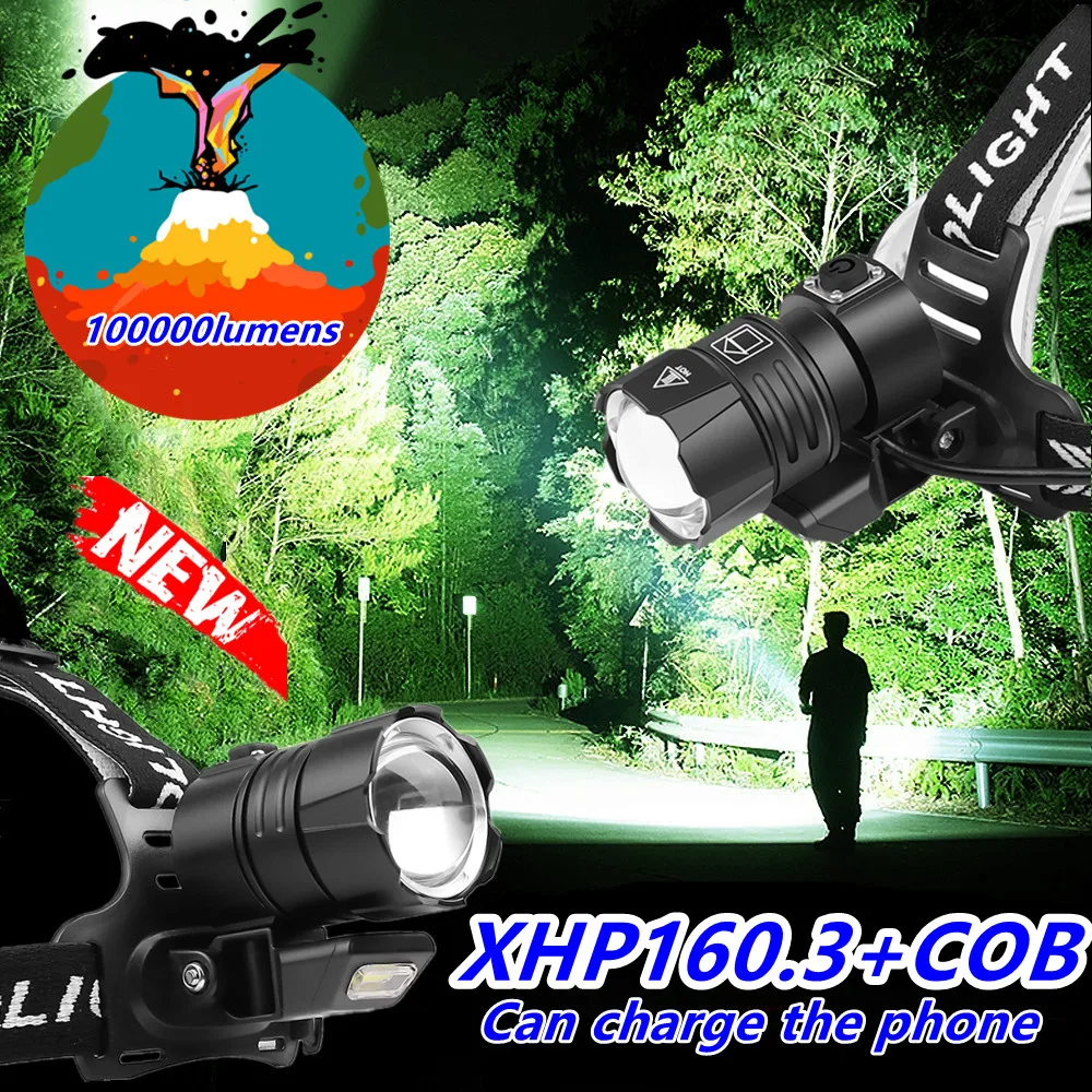 Светодиодный головной фонарь COB и XHP160 Головной 18650 с зарядкой от USB фонарик XHP90 xhp70