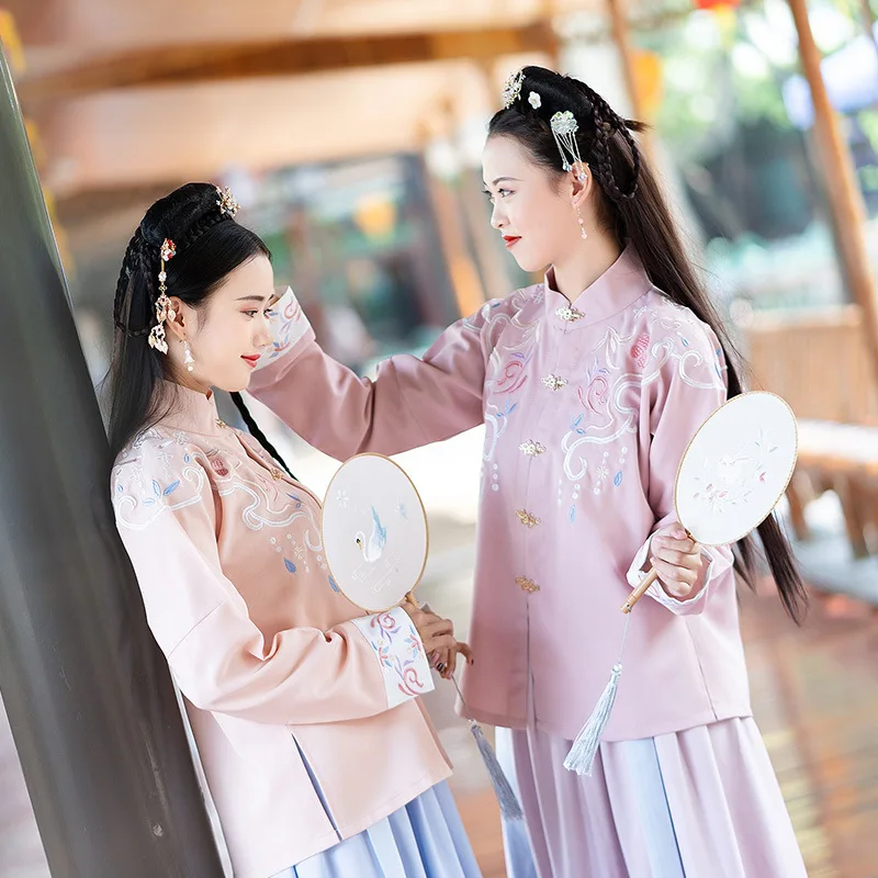 Китайский Комплект Hanfu двубортный пиджак с принтом и юбка женская элегантная