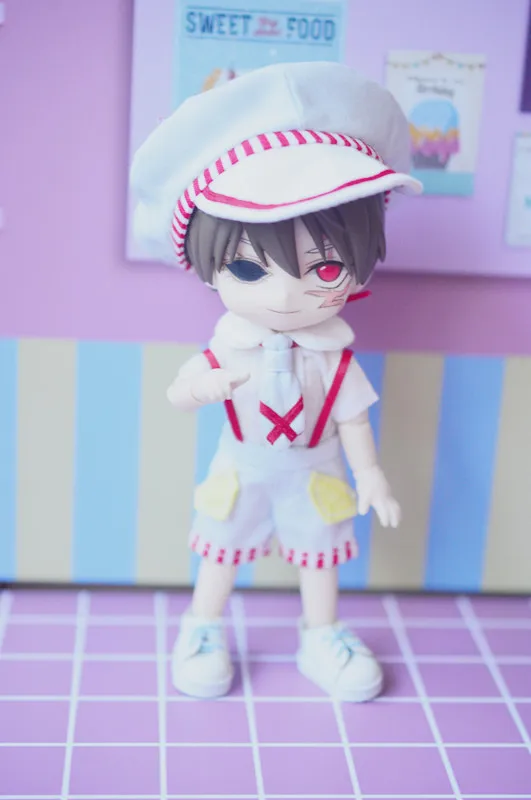 

Кукольный костюм OB11, модный темно-синий костюм с рубашкой-бабочкой, белыми шортами и шляпой, универсальные аксессуары для кукольного костюм...