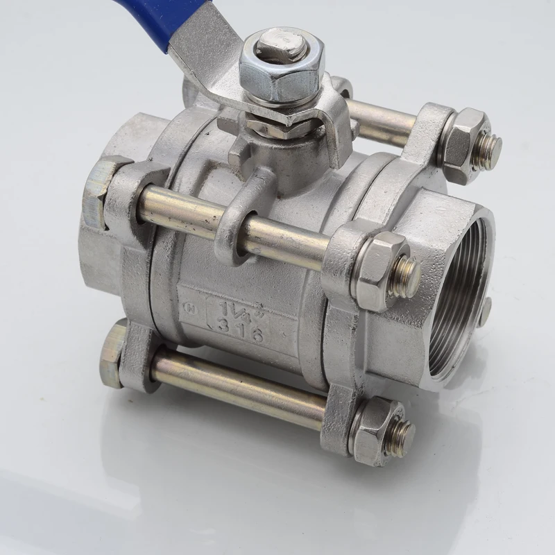 

BSPT 1/2" DN15-DN100 3 Piece Full Port Ball Valve Thread Type Stainless Steel 316 1000psi Handle with Blue Vinly Insulation