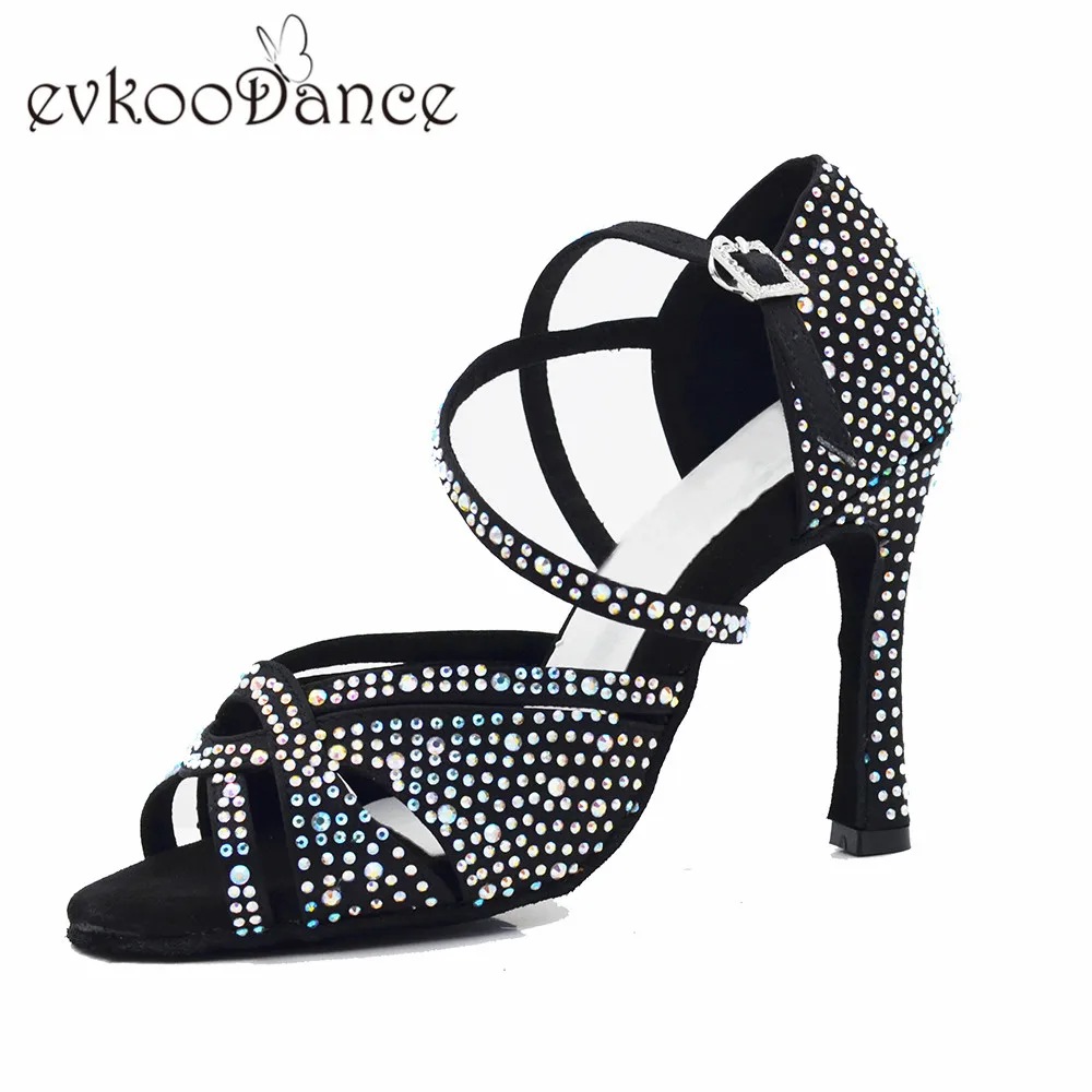 Женские туфли Evkoodance размер США 4-12 черный нубук со стразами профессиональная